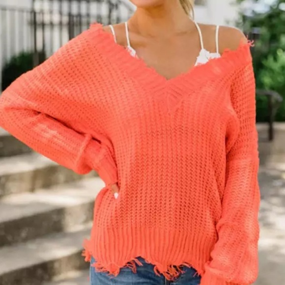 Distressed Pull Over Lightweight Knit Sweater - Picture 4 of 5